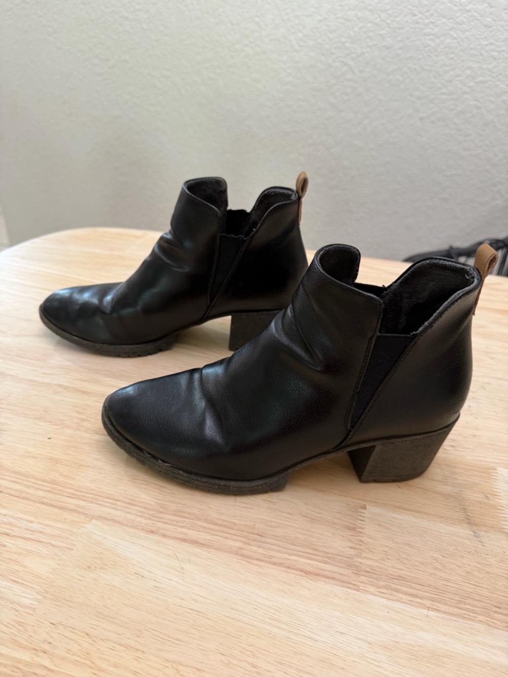 Dr. Scholl's Black Leather Ankle Booties with Low Block Heel